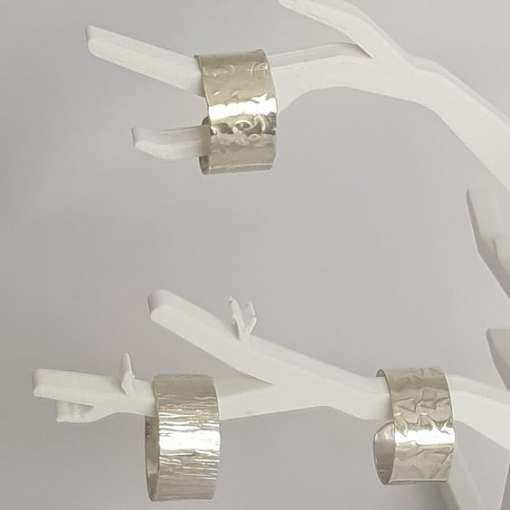 Sterling silver adjustable wide band textured ring : made using recycled silver