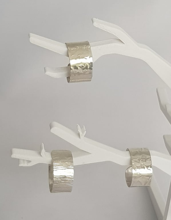 Sterling silver adjustable wide band textured ring : made using recycled silver