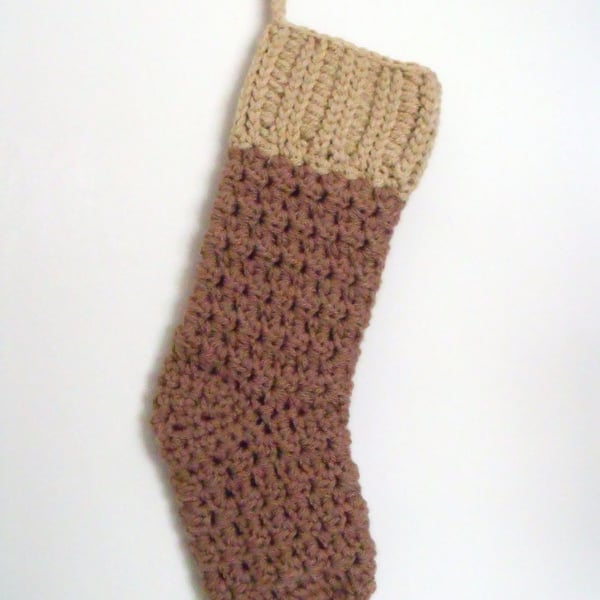 crocheted christmas stocking in coffee and beige 