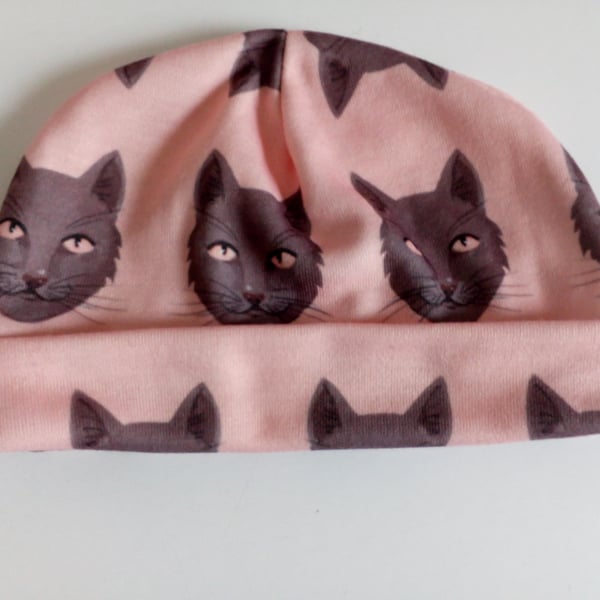 Baby Hat, 3-6 months, Cat design, baby, round jersey knit hat, hat