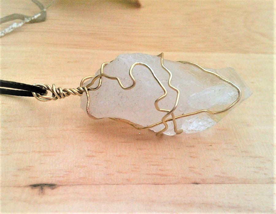 Natural Clear Quartz Point Necklace, Wire Wrap Crystals