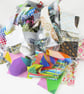 Bundle of Blue and Multicoloured Fabric Strips for Patchwork and Crafting - Image 1