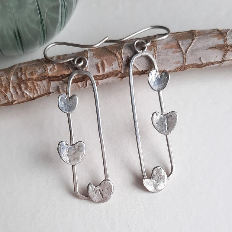Silver Leaf Triangular Earrings