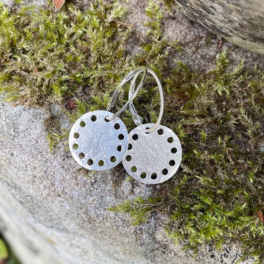 Fine silver disc earrings on sterling hoops