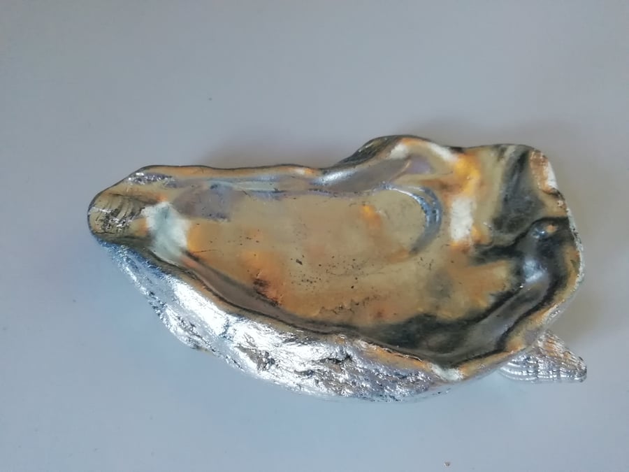 Silver oyster shell ring dish
