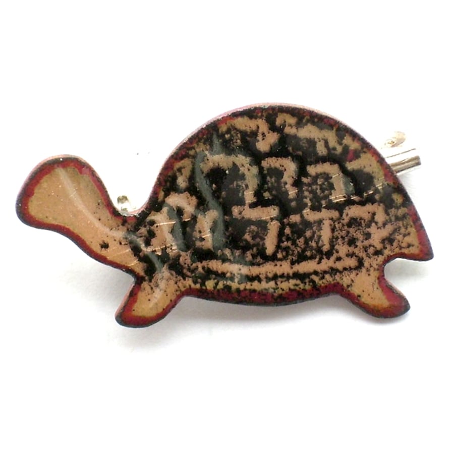 enamel brooch - tortoise: black on golden brown