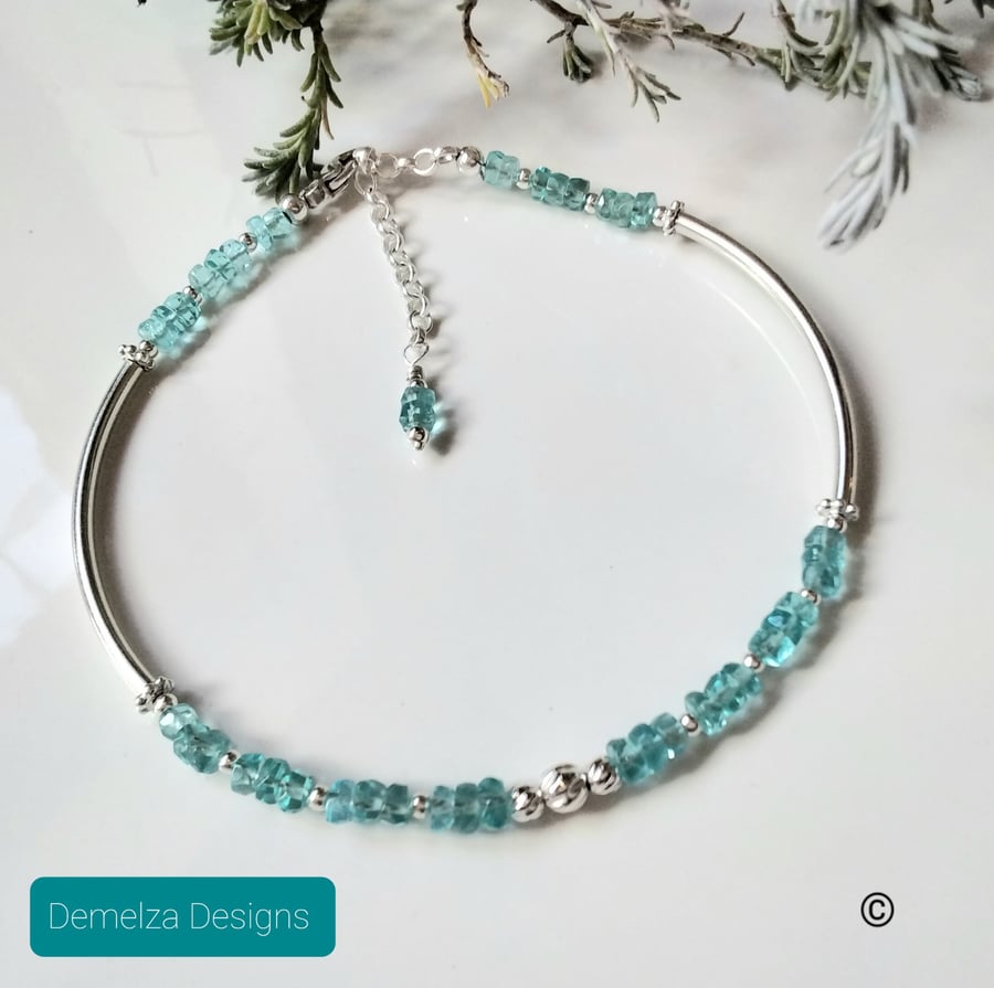 Designer AA Grade Paraiba Blue Apatite Sterling Silver Bracelet 
