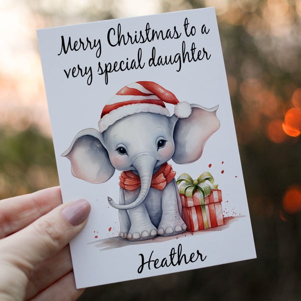 Elephant Christmas Card, Daughter Christmas Card, Personalized Card