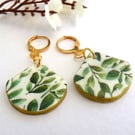 Green and White Fan Shape Earrings