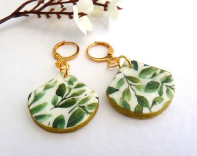 Green and White Fan Shape Earrings