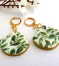Green and White Fan Shape Earrings