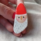 Skandi style Santa pin badge. Father Christmas Brooch