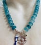 Teal cracked glass rondelle beaded necklace  - Image 1