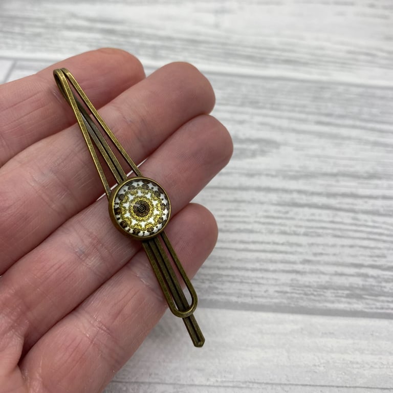 Women's mandala hair clip, brown and gold hair slide