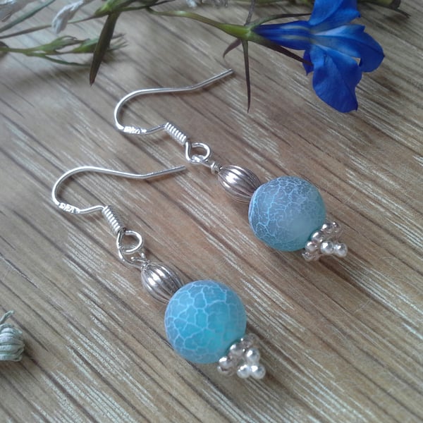 Blue Crackle Agate Sterling Silver Earrings