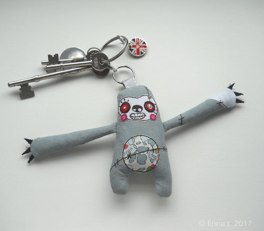 freehand embroidered zombie sloth bag charm keyring