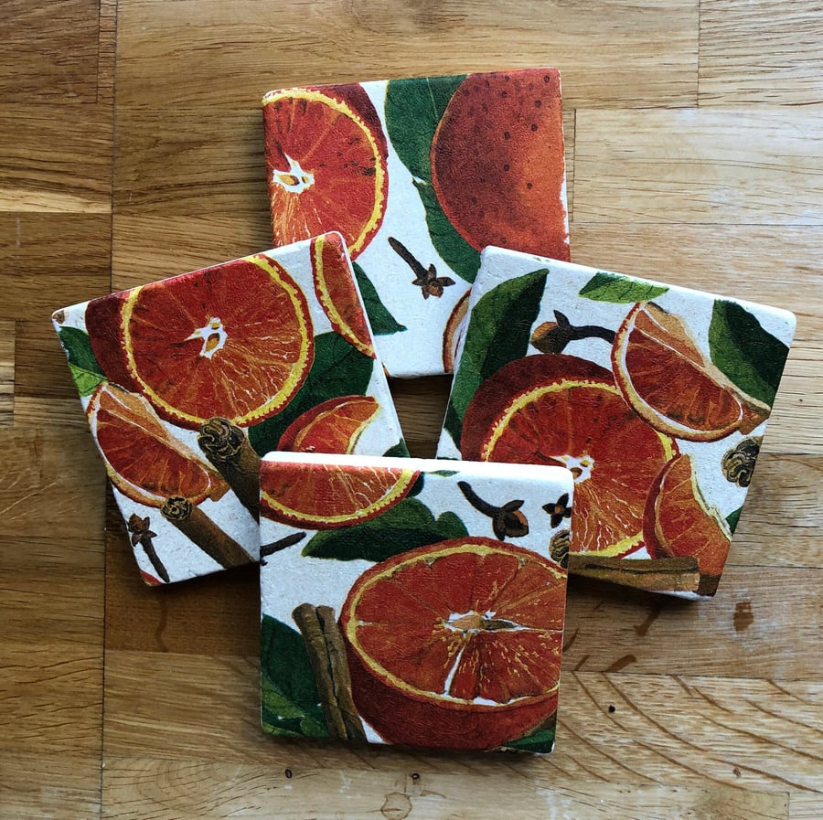 Set of 4 Emma Bridgewater Spiced Oranges Heavy Natural Stone Coasters