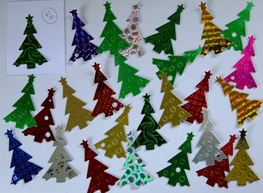 25 Christmas Tree Sizzix die cuts for embellishing cards, table decoration.