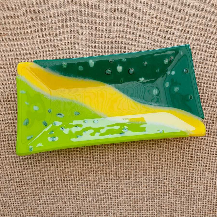 Wizard of Oz inspired Yellow and Green Fused Glass Decorative Rectangular Plate