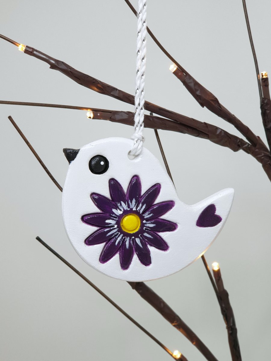 Clay bird hanging decoration, pretty gift for her
