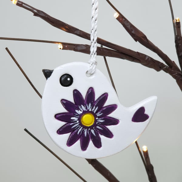 Clay bird hanging decoration, pretty gift for her