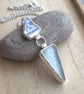 Seaglass and pottery triangle pendant, Blue and white pastel necklace - Image 2