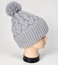 Ladies Chunky Hand-knitted Bobble Hat, Soft Grey Cable Design  - Image 3