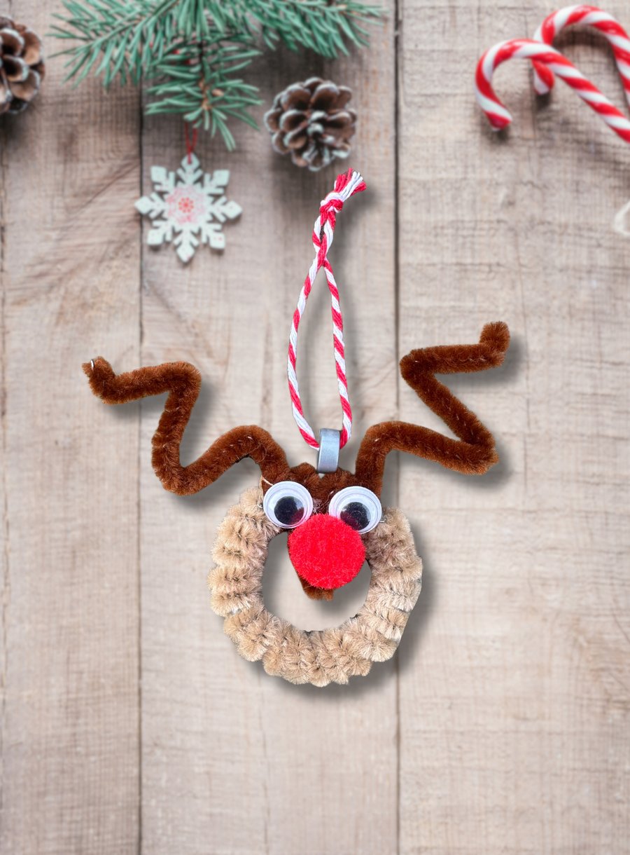 Set of 3 Handmade Christmas Decorations Hanging Tree Baubles Cute Reindeers