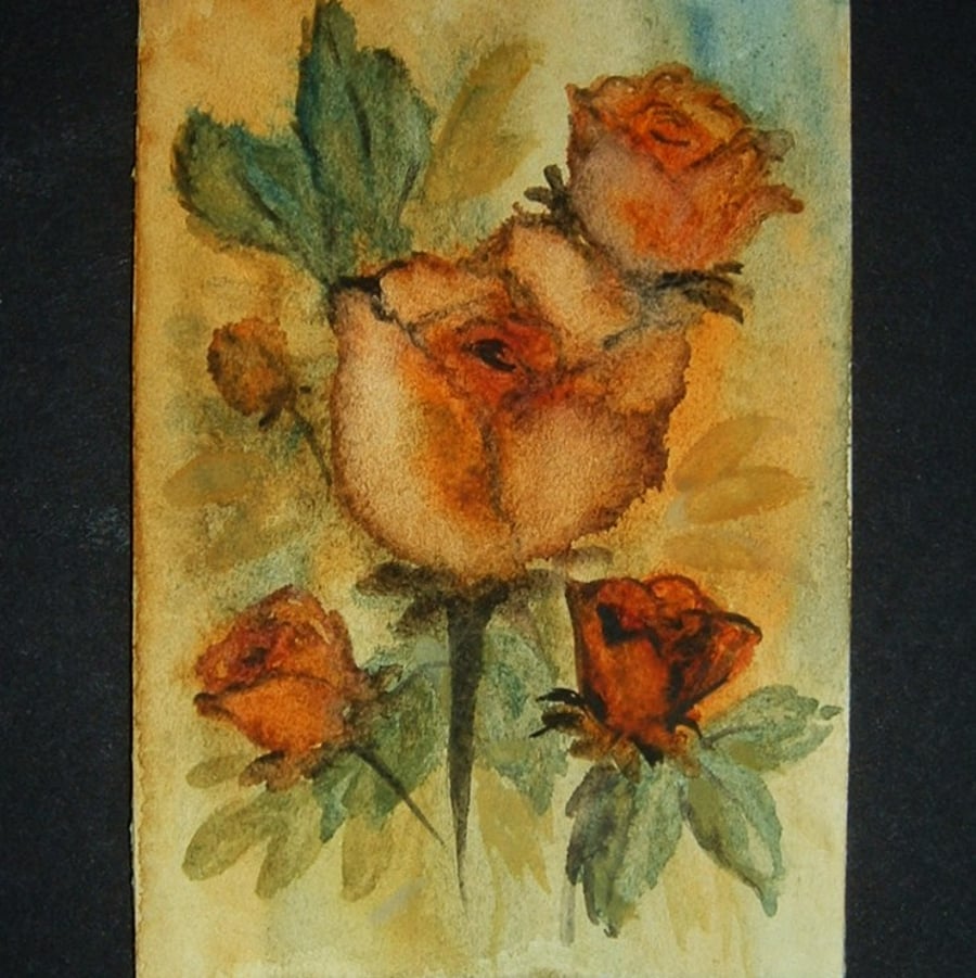 vintage roses art original painting aceo ref 194