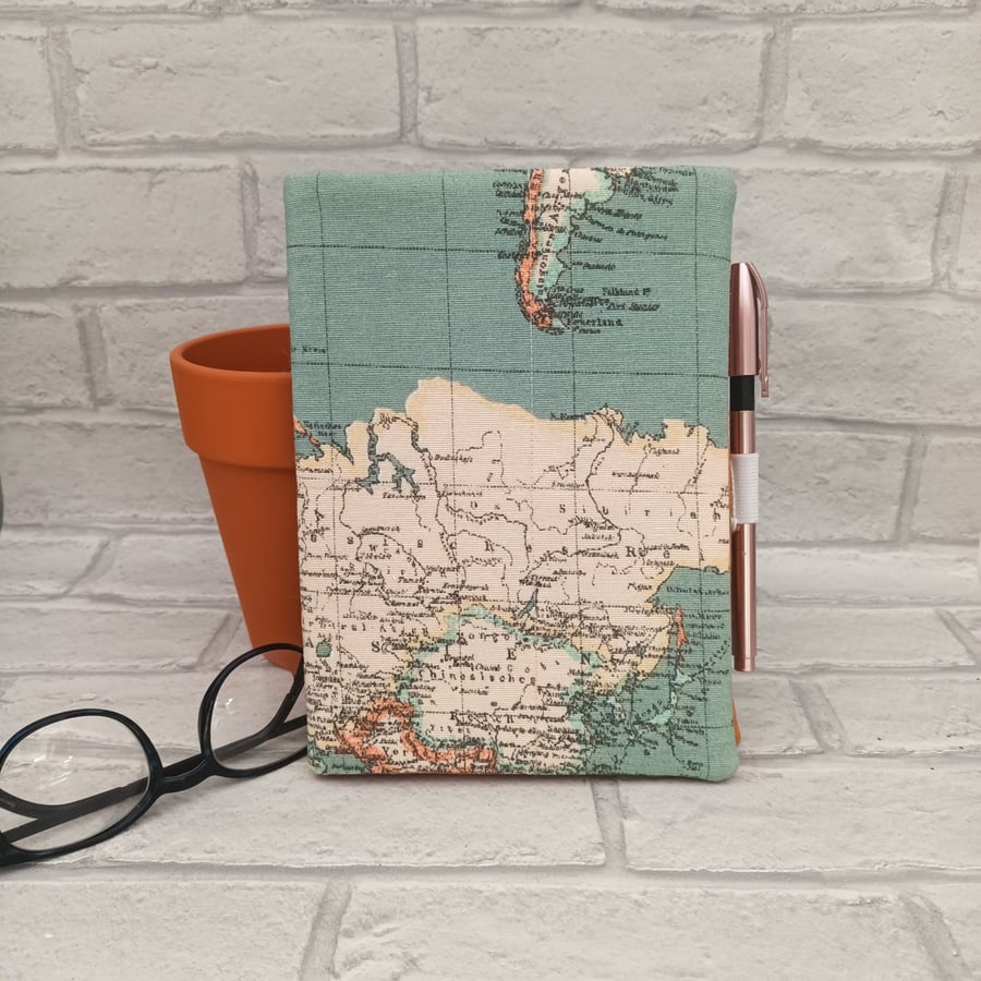 A5 book reuseable fabric book cover, student gift, reusable book cover, worldmap