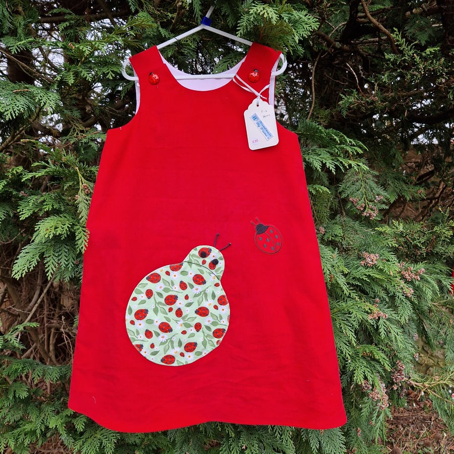 Age: 5-6yr Red Ladybird Needlecord dress