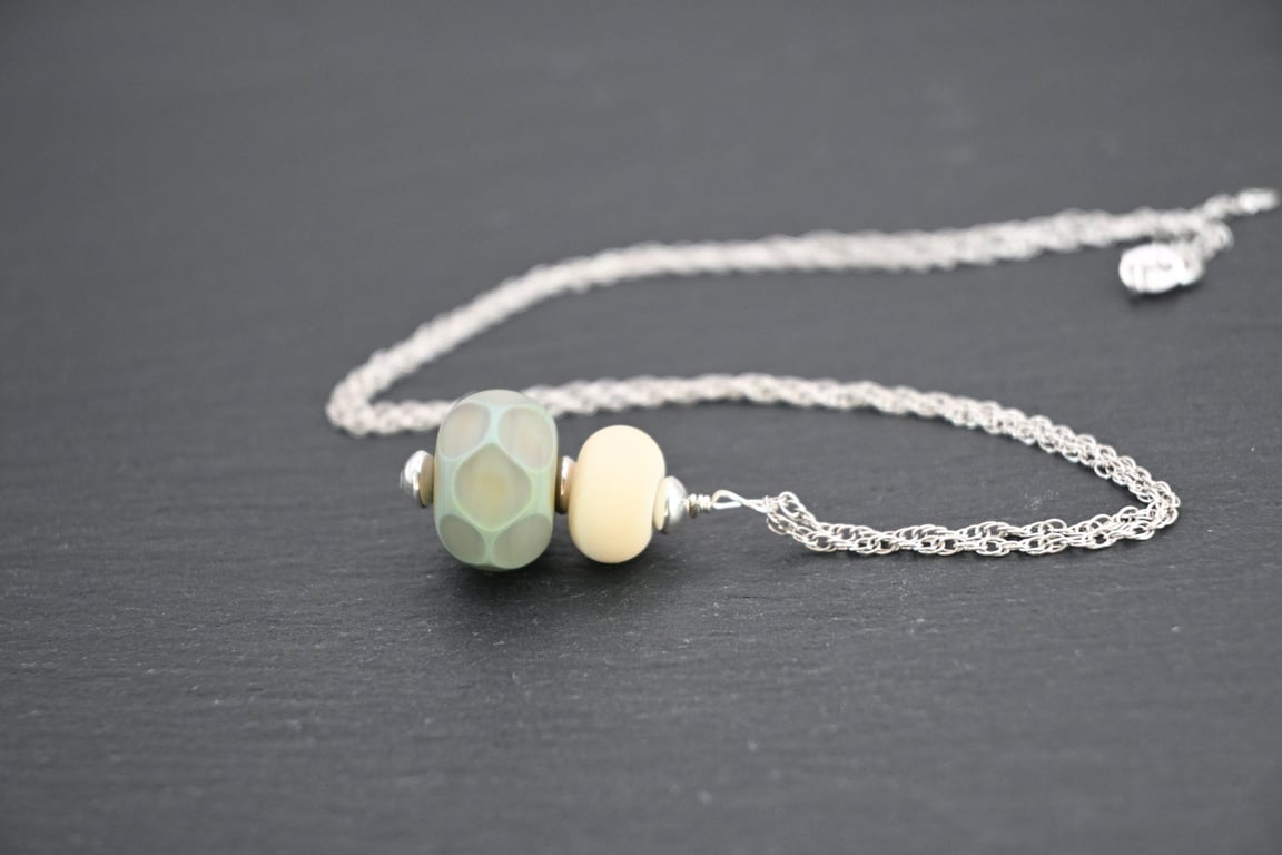 lampwork glass green spot pendant necklace