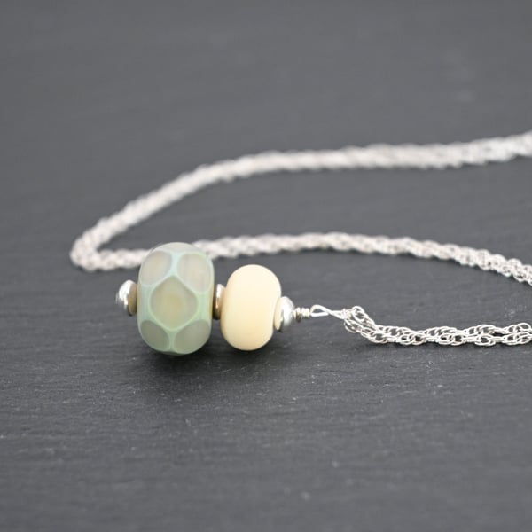lampwork glass green spot pendant necklace