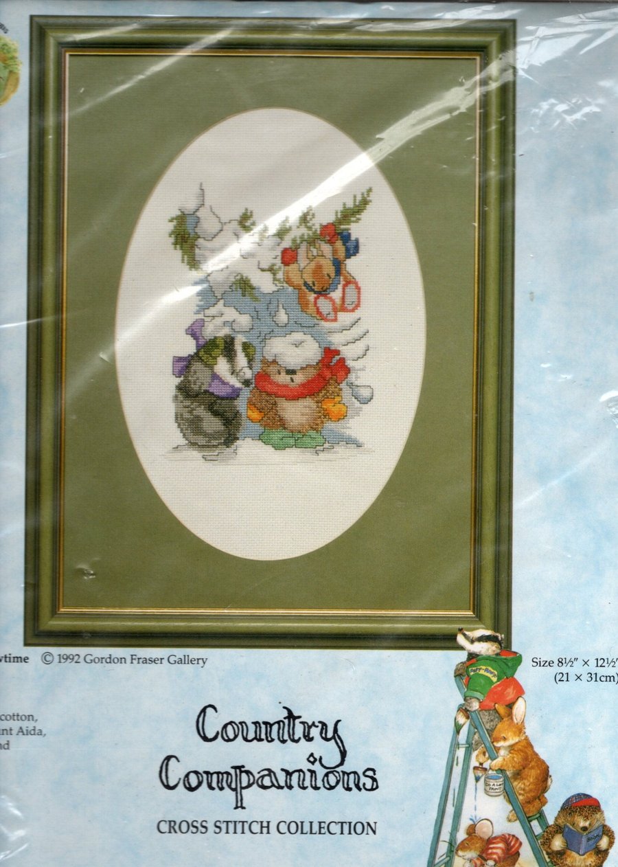 Country Companions Snowtime Cross Stitch Kit Hedgehog Badger Rabbit - K168