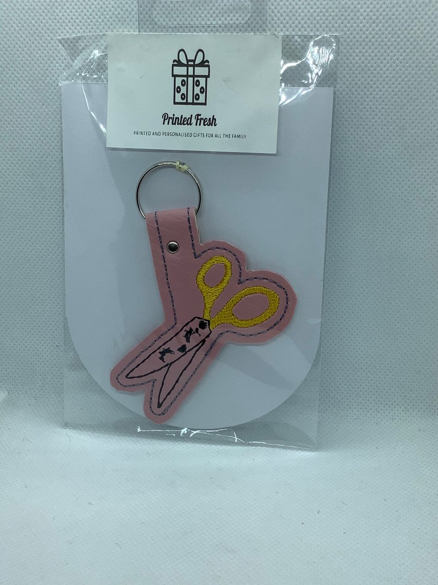 Embroidered Faux Leather Scissors key ring