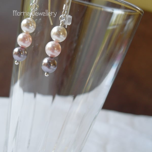 Pearl Earrings - White, Pink and Mauve