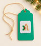 Hand-Stitched Christmas Initial Gift Tag with Holly