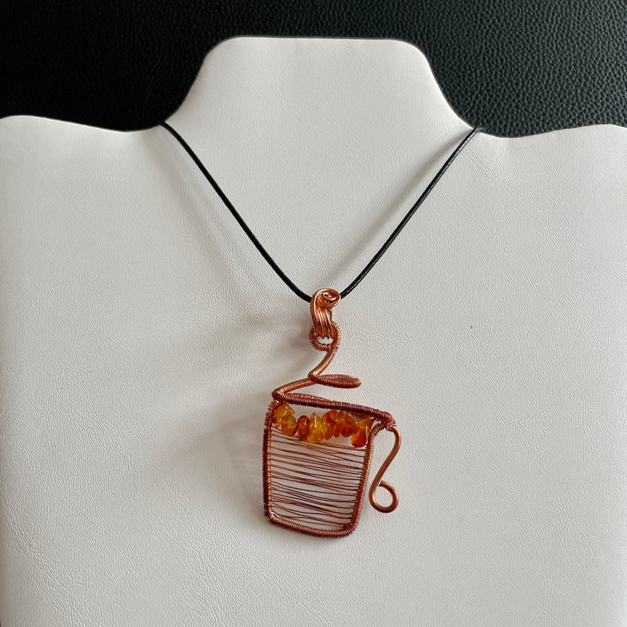 Amber Copper Wire Coffee Cup Pendant