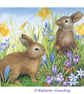 Rabbits with crocus print by Valerie Greeley