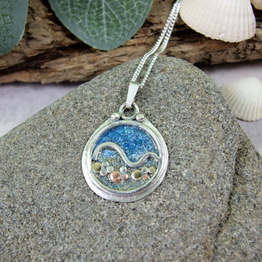 Silver Shoreline Sterling Silver and Enamel Beach Necklace