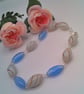 Blue and White Puffed Hollow Glass Beaded Necklace, Gift for Her, Necklace