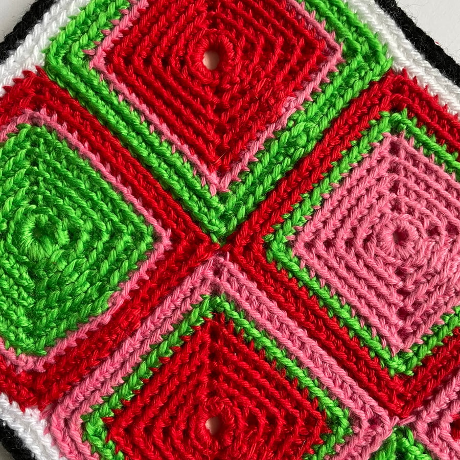Framed Crochet Wall Art, Colour Field Tensions, Watermelon 
