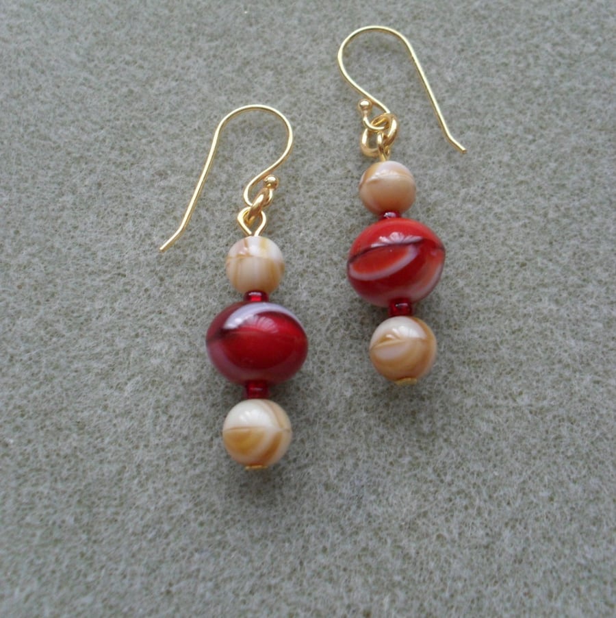 Red and Toffee Tone Gold Plated Earrings
