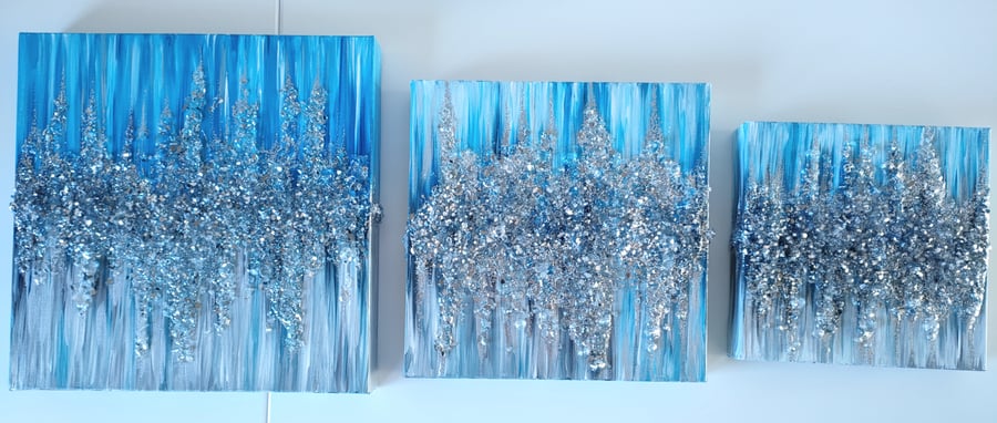 Blue Sparkle Triptych