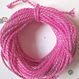 10 metres of Fuchsia Pink and Silver  SPARKLE Cotton Bakers twine