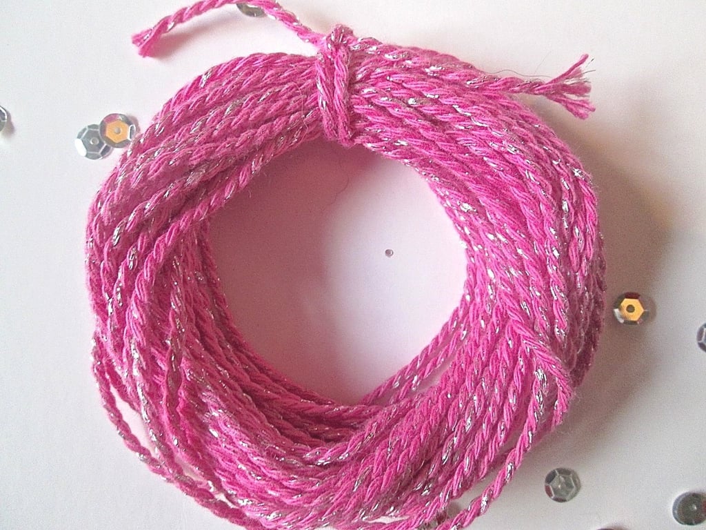 10 metres of Fuchsia Pink and Silver  SPARKLE Cotton Bakers twine