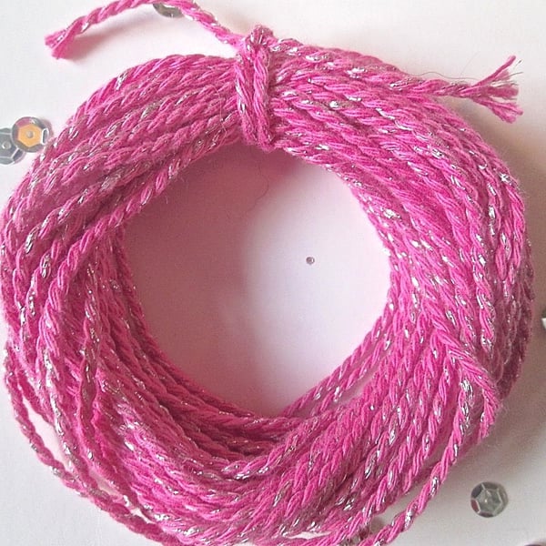 10 metres of Fuchsia Pink and Silver  SPARKLE Cotton Bakers twine