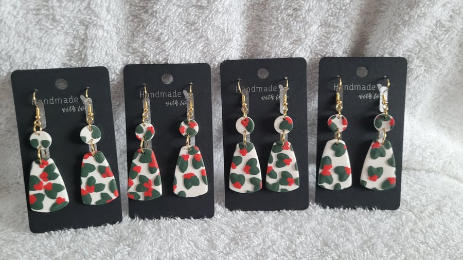 Handmade Polymer Clay Green White Red Christmas Earrings, 316 Stainless Steel