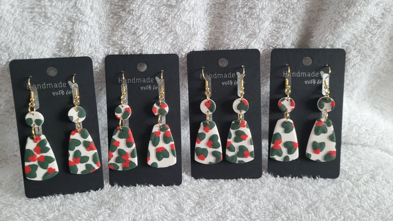 Handmade Polymer Clay Green White Red Christmas Earrings, 316 Stainless Steel
