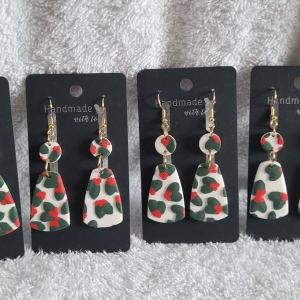 Handmade Polymer Clay Green White Red Christmas Earrings, 316 Stainless Steel